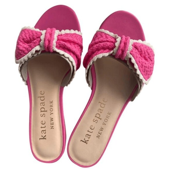 Kate Spade New York Tango Crochet Bow Pink Slides Sz.7.5 B - Picture 3 of 10